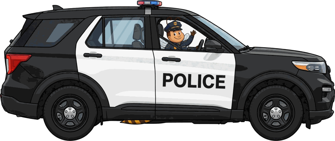Police interceptor SUV with a Used 2 Bees police bee at the wheel