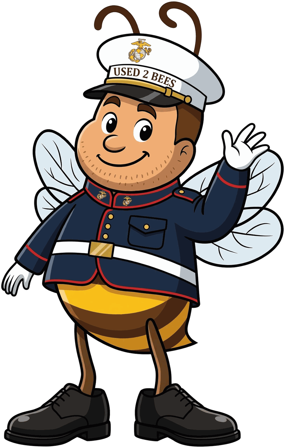 Male Used 2 Bees Marine Corps mascot in Dress Blues with white cover and gold Eagle Globe and Anchor